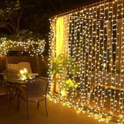 JMEXSUSS 300 LED Curtain String Lights Plug in, 9.8X9.8FT Curtain Lights Outdoor Indoor with Remote Control, Hanging Curtain Lights for Bedroom Window Wedding Wall Party Decorations (Warm White)